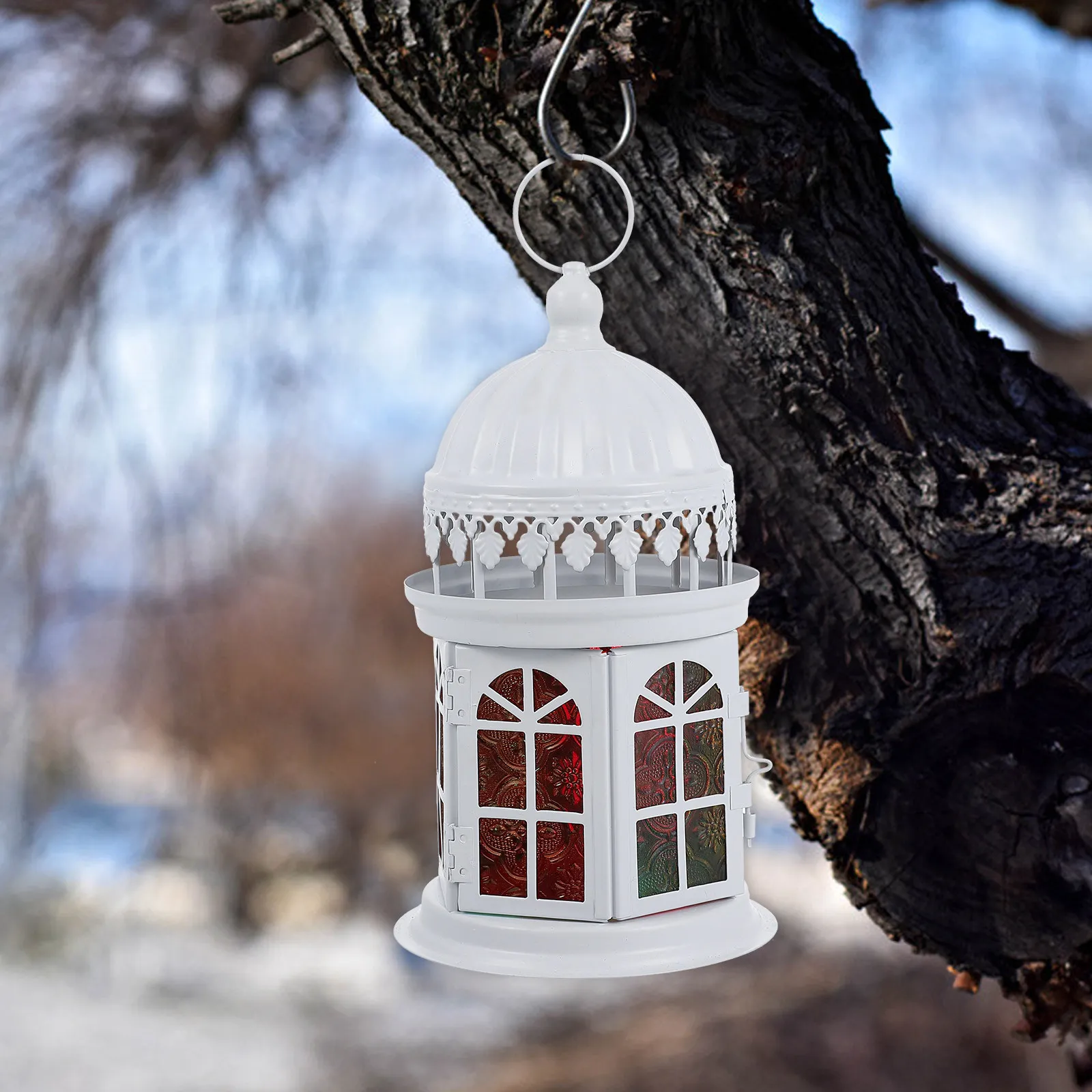 Colorful Glass Moroccan Lantern Holder Retro Wall Hanging Light Ornament for Bars Nightclubs Anniversary Home Decoration