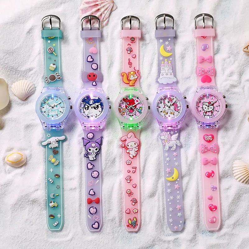 

Sanrio Watch Kawaii Melody Cinnamoroll Children LED Luminous Watch Kuromi HelloKitty Student Wrist Watch Kids Birthday Gift Toy