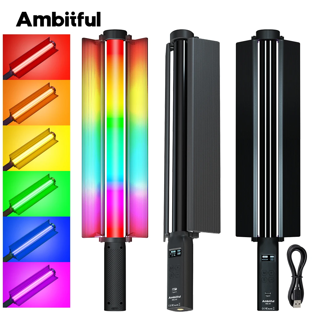 Ambitful RSL-01 RGB ハンドヘルドスティックライト 2500K-9000K LED ライトスティック照明効果 2600mAh バッテリーハンドヘルドチューブランプ