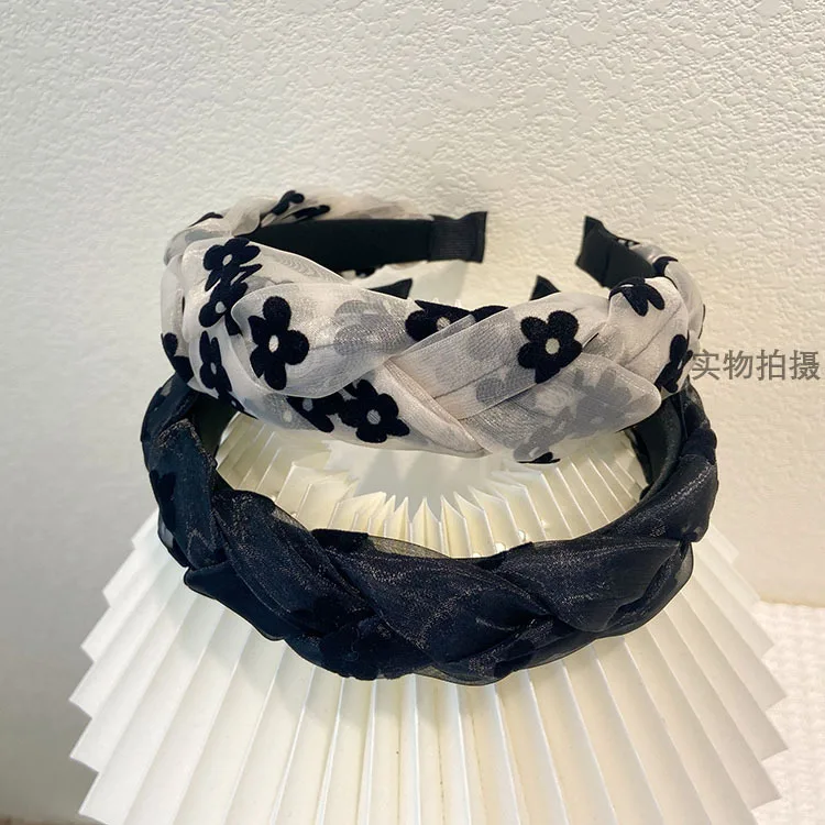 

Korean Mesh Flower Braid Twist Wide Edge Headband Fashion High Cranium Top Bangs Hairpin Female