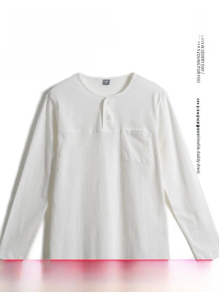 

Men's Pure Cotton Long Sve T-irt Loose Fit Henry Collar Autumn Wear for Middle-Aged And ly Comfortable Breathable C...