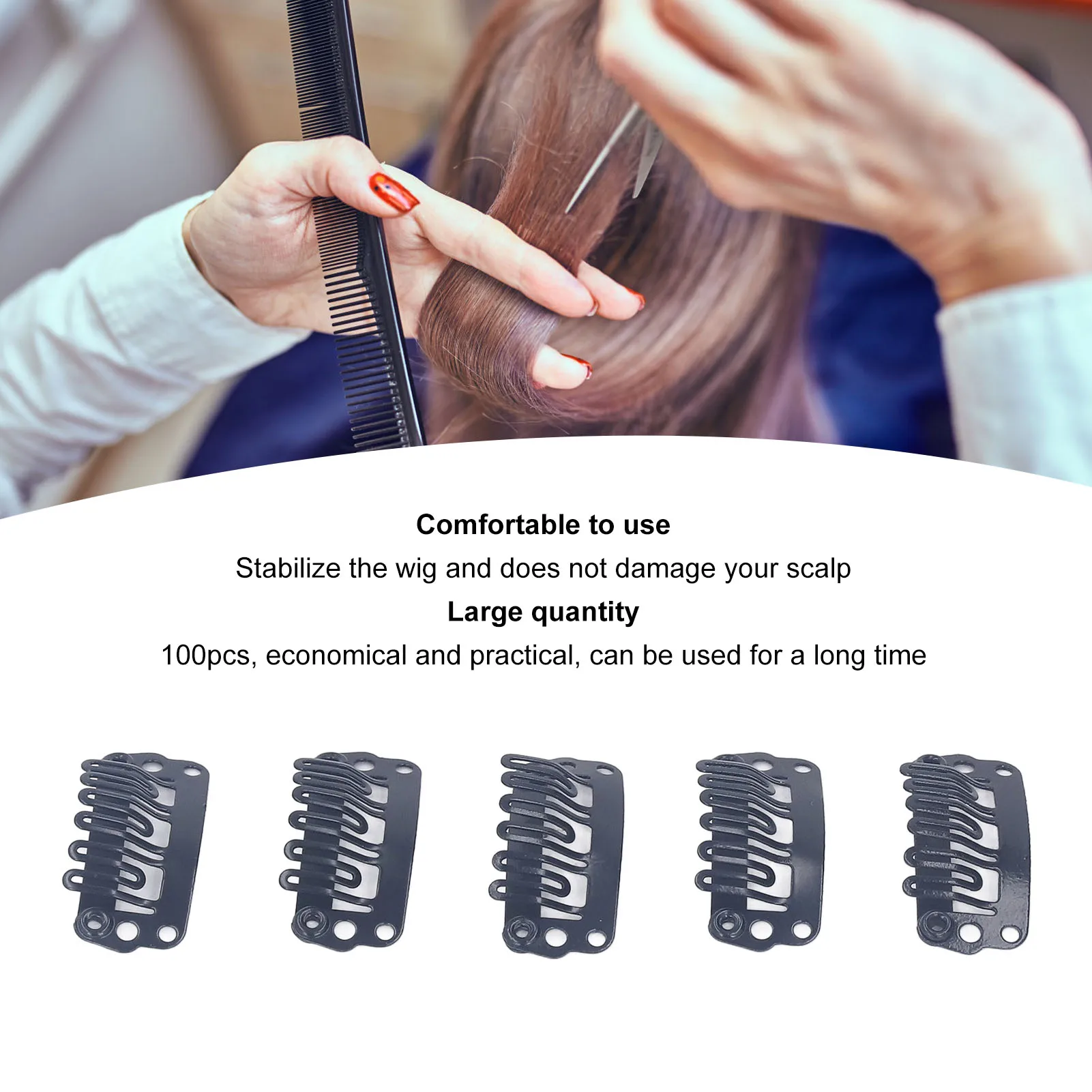 100pcs Wig Clips 2.3cm U Shape Wig Clips 6 Comb Teeth Stainless Steel Black Wig Accessories Snap Comb Clips for Hair Extension