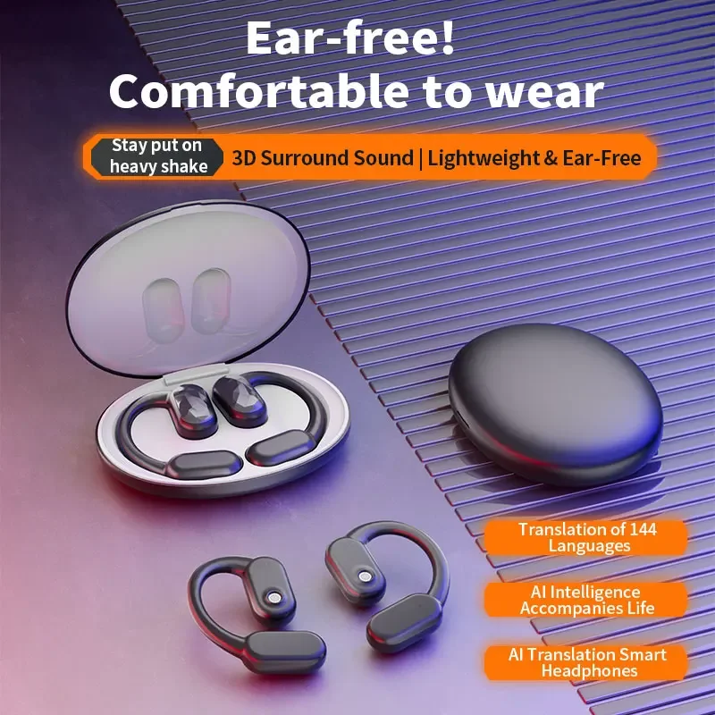 

BR9 AI Translator Earbuds Real Time 144 Languages Bluetooth 5.4 TWS Wireless Headphones Open Ear OWS Earphone HiFi Sound Headset