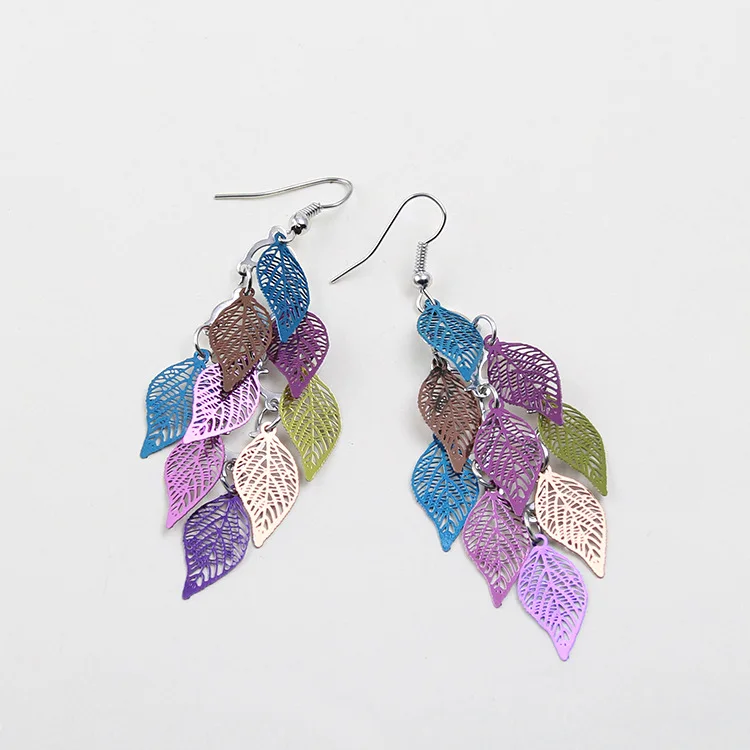 New fashion leaf earrings, colorful small nine-piece earrings, European and American computer earrings, copper accessories, jewelry