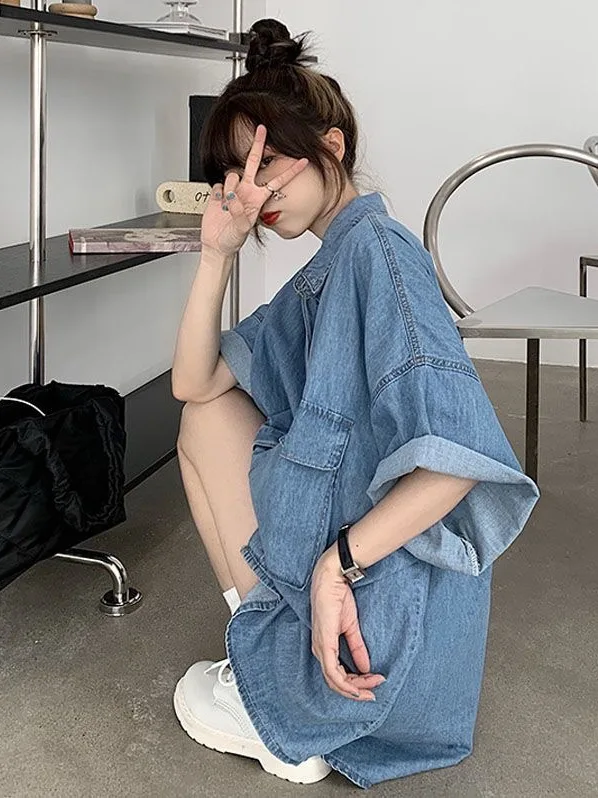 

Женское джинсовое пальто размера плюс 300, летнее тонкое свободное верхнее пальто ort Sve, корейское повседневное однотонное пальто на пуговицах