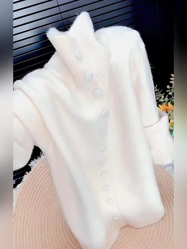 

Корейский вязаный кардиган с высоким воротником, женский, приталенный, удлиненный, мягкий, свободного кроя, осенне-зимняя новинка