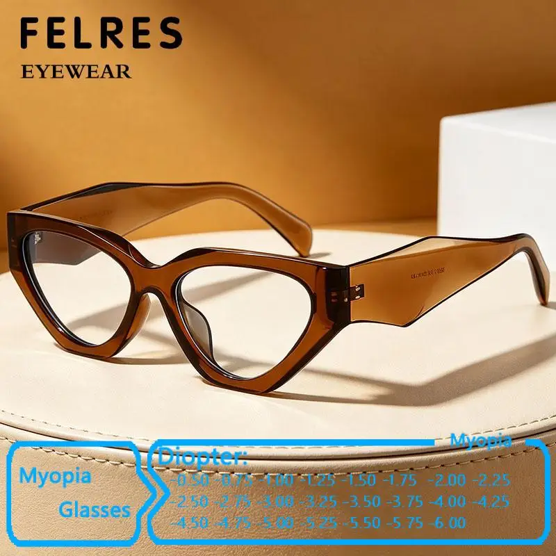 Fashion Cat Eye Blue Light Blocking Myopia Glasses Outdoor Shade Driving Nearsighted Eyewear Negative Diopter-0.5 To-6.0