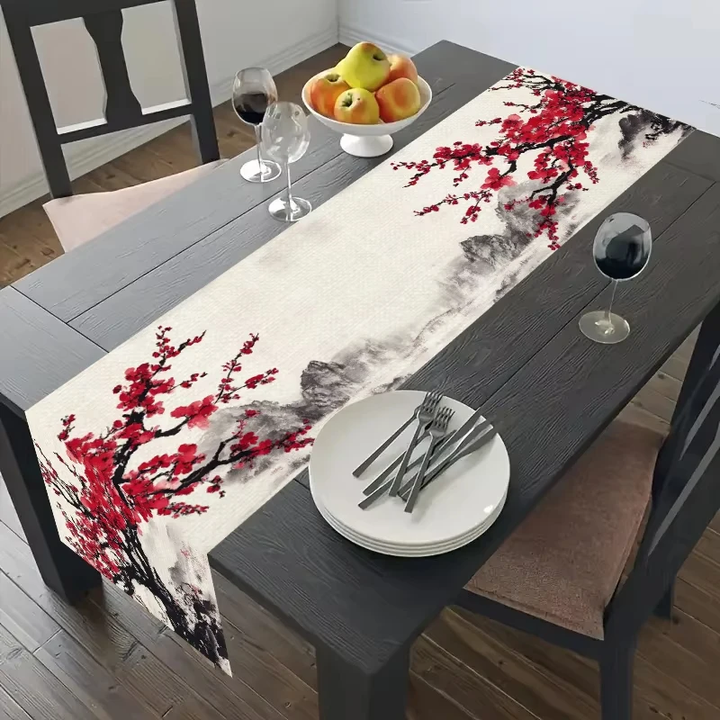 

1 шт., китайская чернильная дорожка с цветком сливы, декор для обеденного стола в стиле дзен для современного минимализма, домашнего ужина, вечеринки