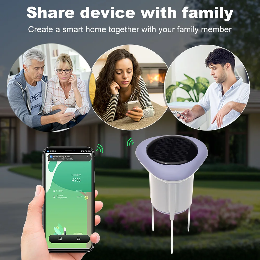 Smart Tuya Zigbee Solar Soil Sensor Tester Planting Moisture Temperature and Humidity Meter IP66 Grade APP Real Monitor Detector