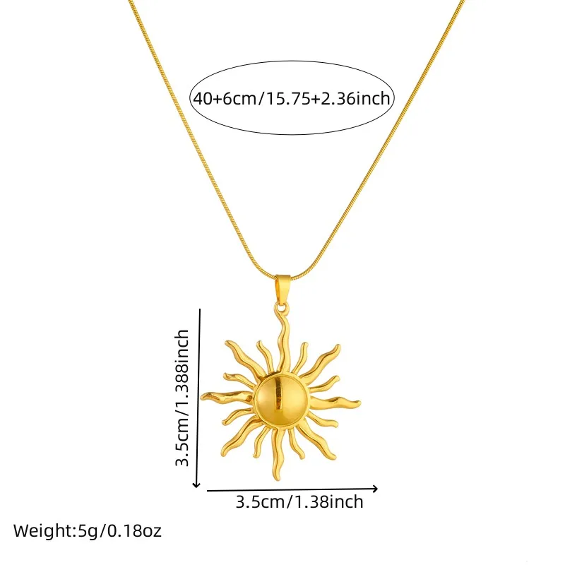 DIEYURO 316L Stainless Steel Golden Fashion Sun Pendant Necklace For Women Girl 2024 New Concise Solar Neck Chain Jewelry Gift