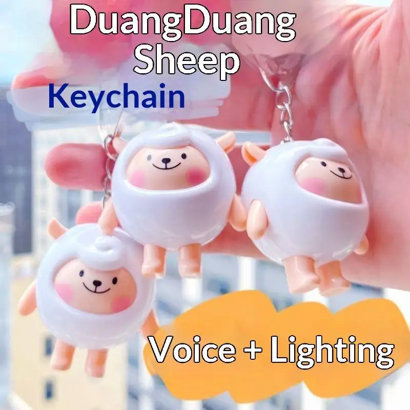 Cartoon Anime Mini Sheep Keychain Illuminated Voice Lamb Pendant Backpack Decor Ornament Decoration