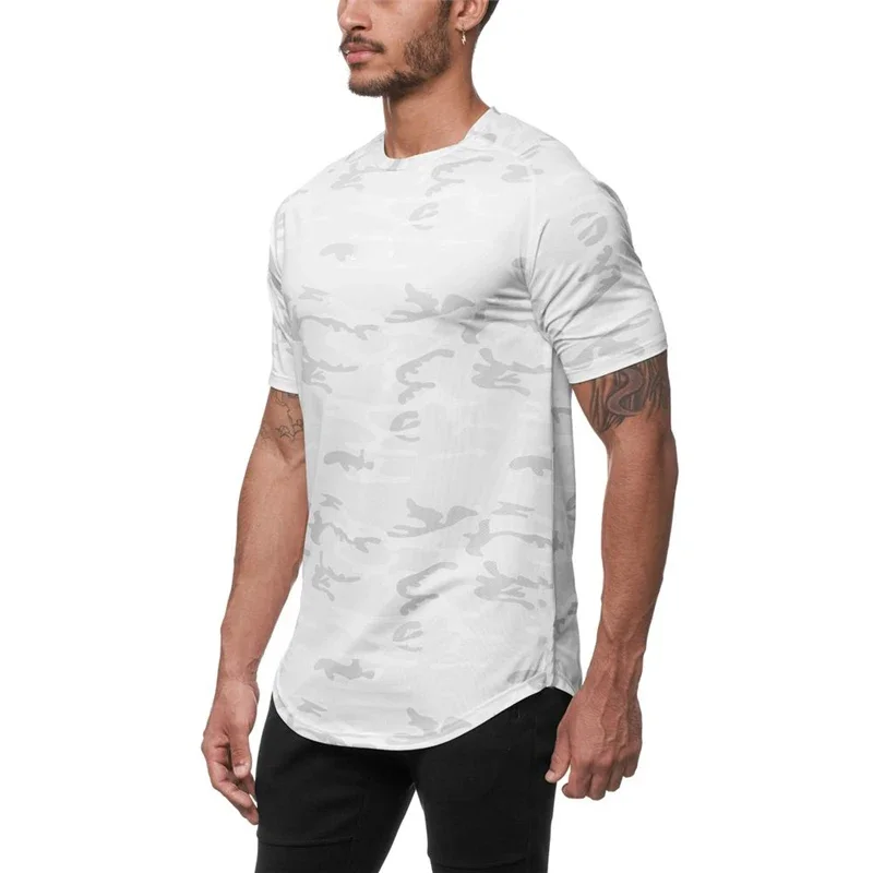 Camouflage Quick Dry Mesh Breathable Shirts Mens Fitness Sports Short Sleeve T-shirts Gym Workout Bodybuilding Muscle Clothing
