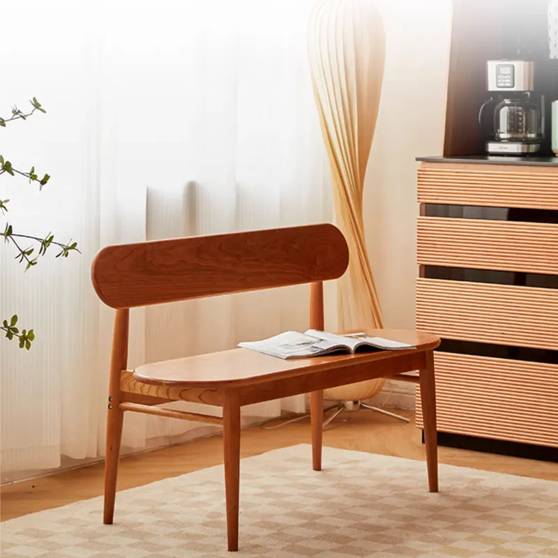 

Nordic modern minimalist cherry wood bench modern minimalist Japanese dining chair with backrest log strip shoe changing stool