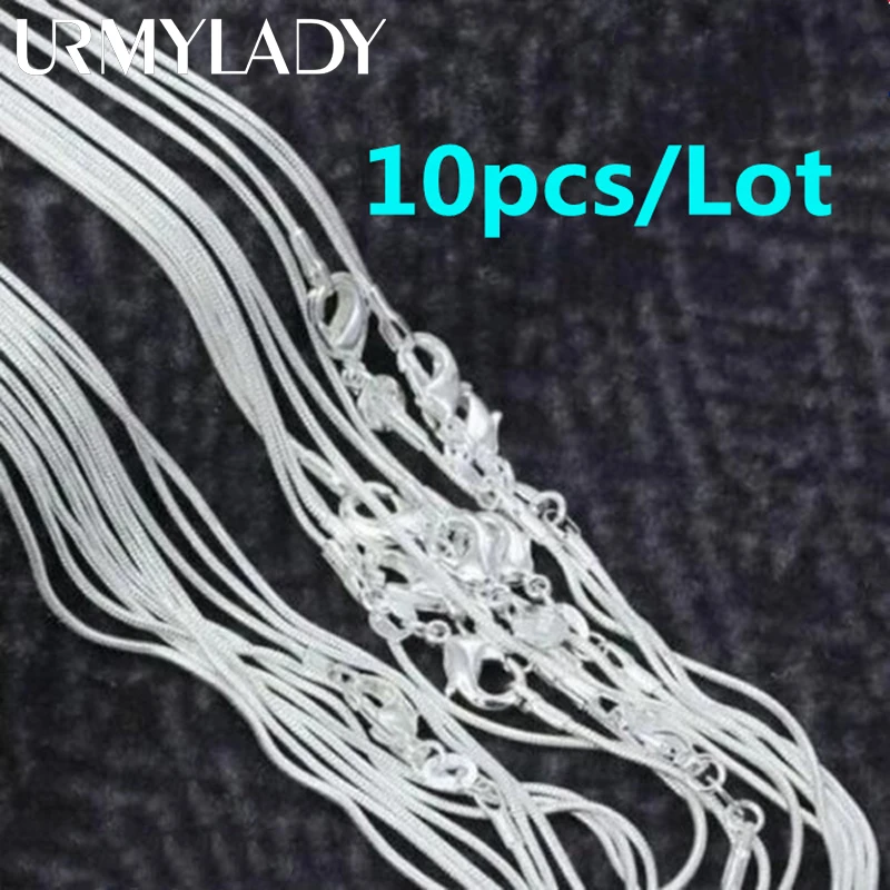 

URMYLADY 10pcs 925 sterling silver fine 1MM snake chain necklace for women man 16-30inches fashion party wedding Jewelry gifts