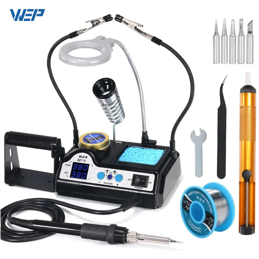 WEP 927 Clips Tin Soldering Iron with Optional Magnifier Lamp Digital Display Electric Soldering iron Kit Set Soldering Station