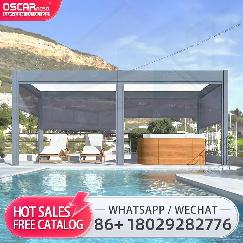 

Биоклиматическая водонепроницаемая моторизованная алюминиевая крыша с жалюзи для уличной беседки, беседки с современным дизайном для патио, сада, заднего двора