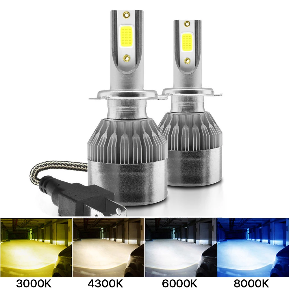 2pcs Bulb Auto Car H8 H11 H7 H4 H1 LED Headlights 6000K Cool white 8000K 3000K 8000LM COB Bulbs Diodes Automobiles Parts Lamp