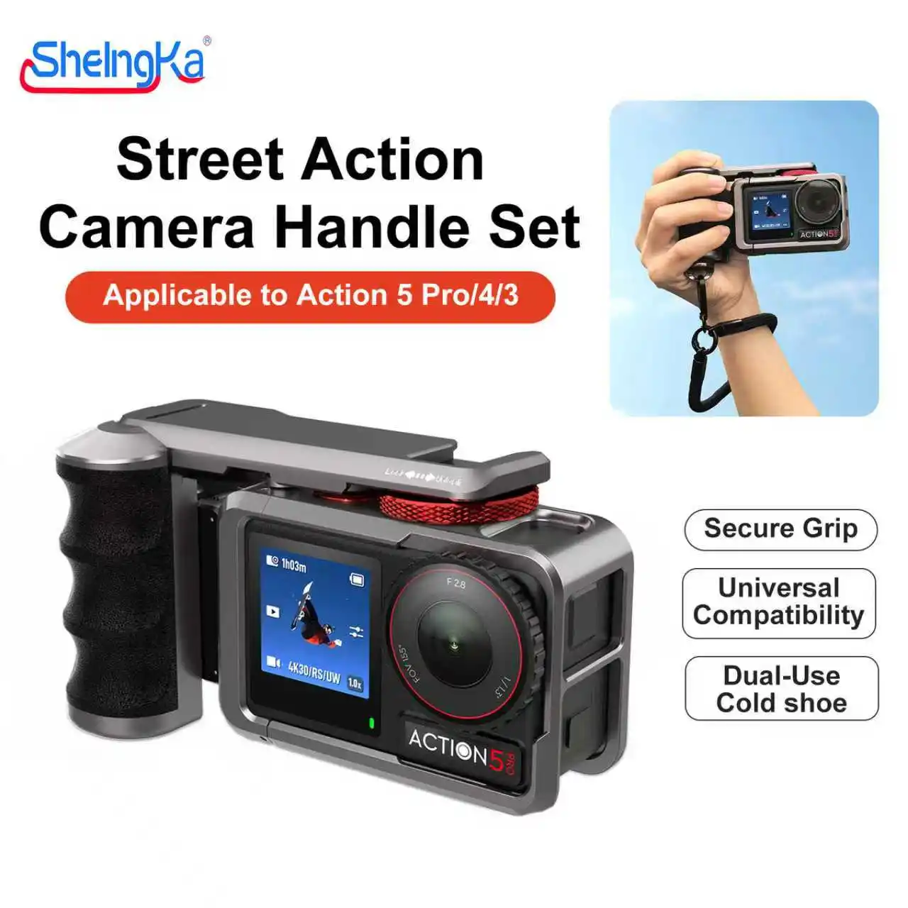 

Металлический держатель уличной ручки для экшн-камеры DJI Action 3/4/5 Pro, ручка Xplorer из алюминиевого сплава с держателем камеры Vlog с холодным башмаком