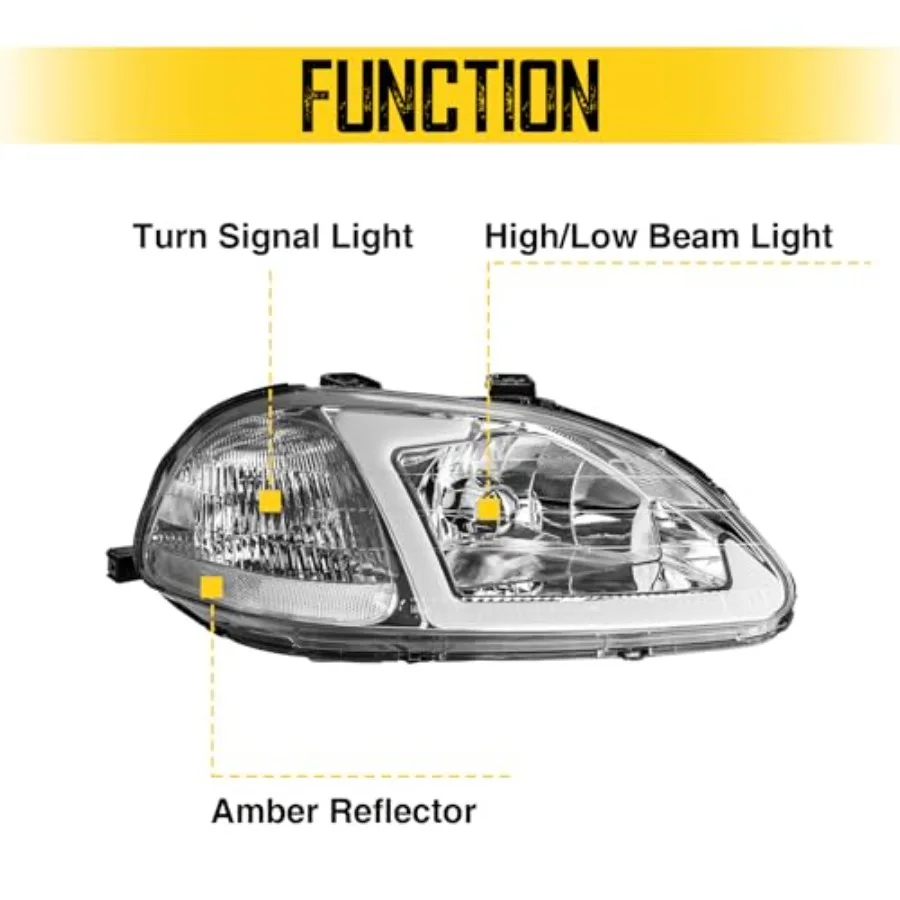 استبدال مجموعة المصابيح الأمامية لـ 1996 1997 1998 Civic EJ EM EK مع شريط LED DRL مجموعة مصابيح أمامية عالية الأداء لتعزيز #4