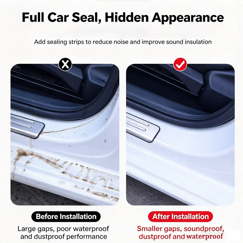 Car Door Seal Strip Full Vehicle Soundproofing Weatherstrip, Windproof, Dustproof & Leak-Proof Rubber Edge Trim, Universal Fit