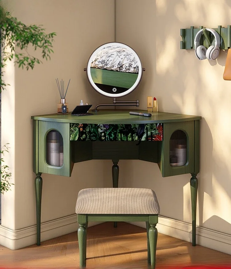 

A16 French medieval style bedroom solid wood dresser dresser mirror with lamp makeup mirror