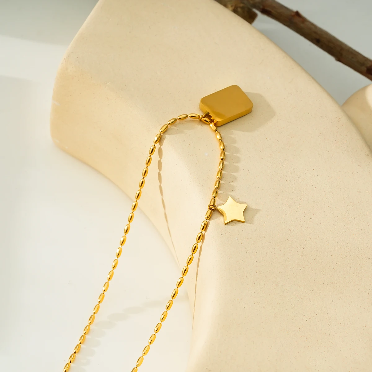 Fashion Square Card Checkerboard Pendant Necklace Retro Trend Five Point Star Waterproof 14k Stainless Steel Necklace Jewelry