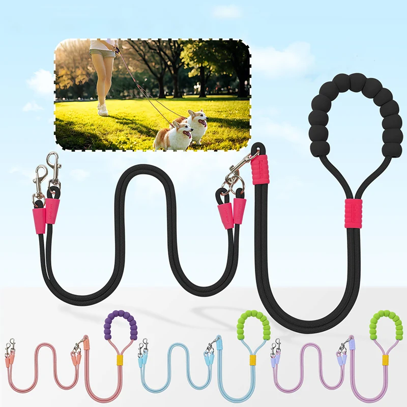 

Hands Free Double Dog Leash with Soft Padded Handle Wear-resistant Adjustable No Tangle Dog Walking Rope Pet Outdoor Supplies