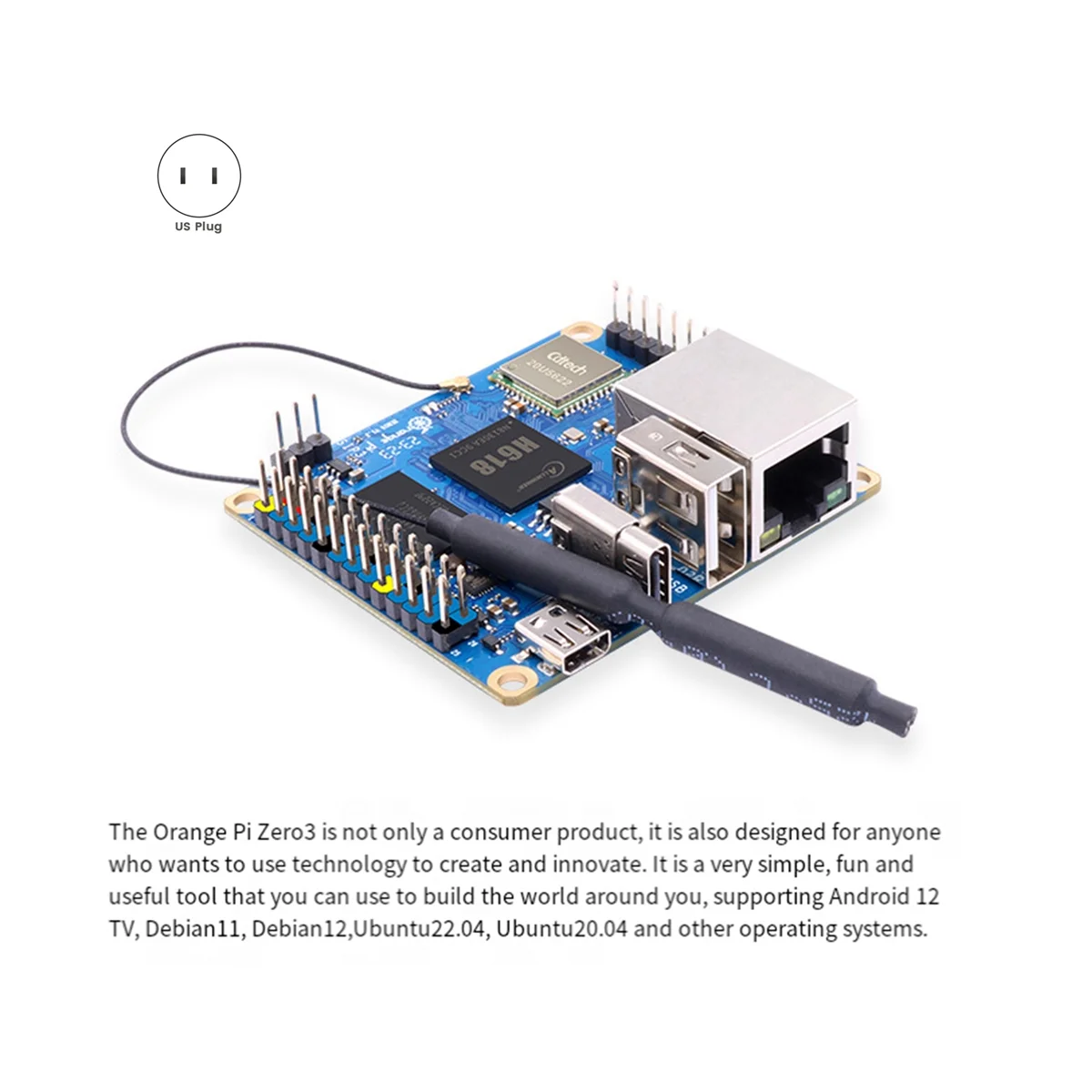 For Orange Pi Zero 3 4GB RAM Single Board Computer H618 Chip Wifi-BT5.0 LPDDR4 Gigabit Development Board Set US Plug