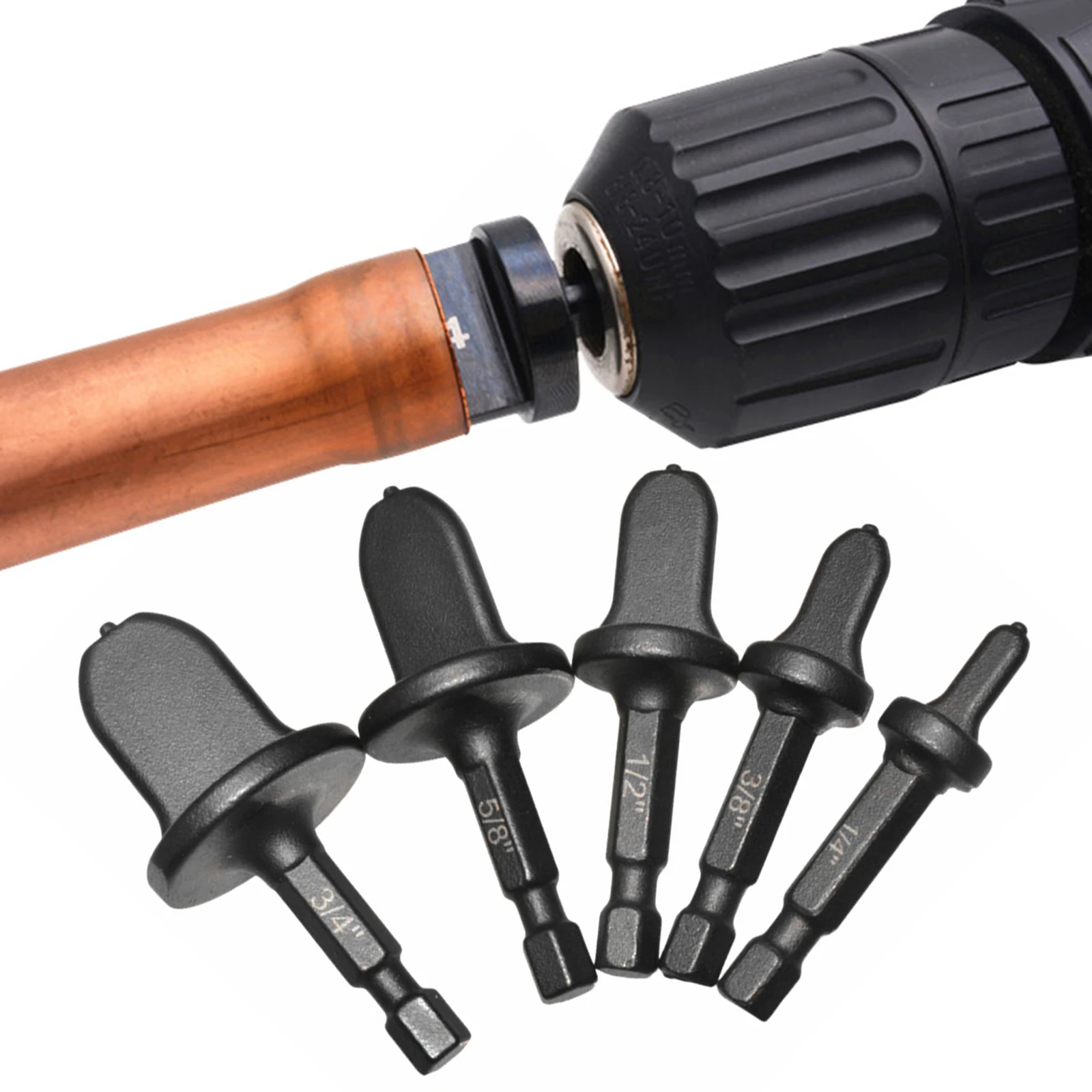 5Pcs Copper Tube Expander Set 1/4 Hex Shank Drill Bit Flaring Tool for AC Copper Pipe 1/4 3/8 1/2 5/8 3/4 Inch