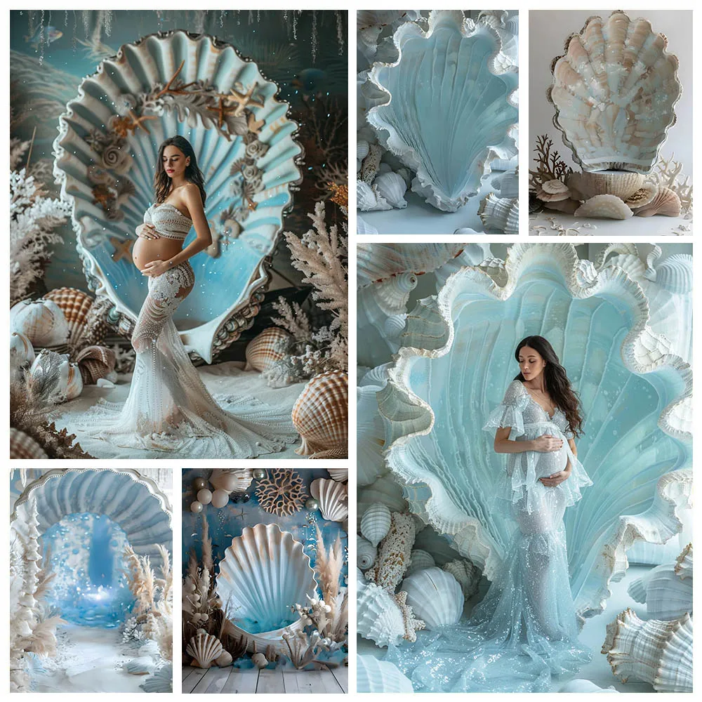 Mehofond Maternity Portrait Photography Backdrop Seabed Boho Shell Princess Birthday Party Seaweed Conch Background Photo Studio