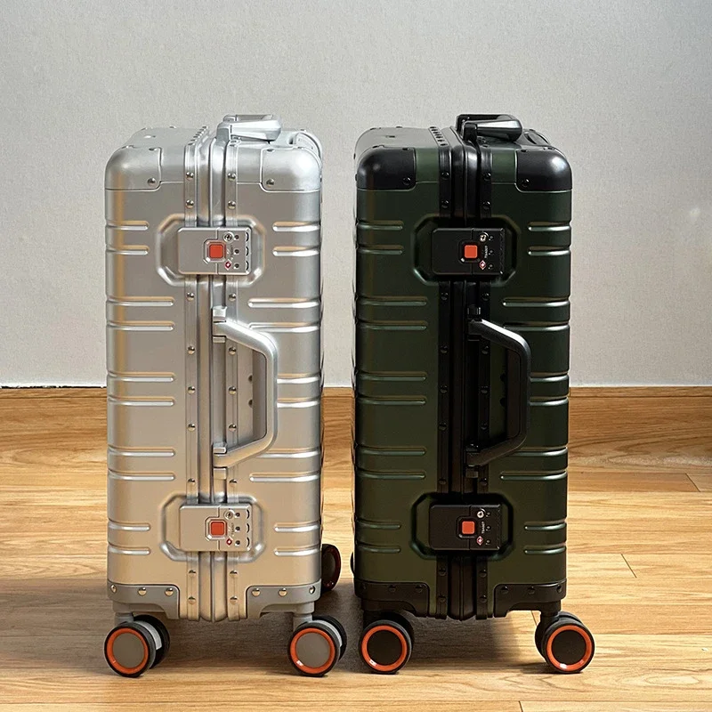 100% อลูมิเนียม-แมกนีเซียมกระเป๋าเดินทางแพคเกจ Solid Rolling Trunk รถเข็นกระเป๋าเดินทาง Carry-On Cabin กระเป๋าเดินทาง 20 24 29 นิ้ว