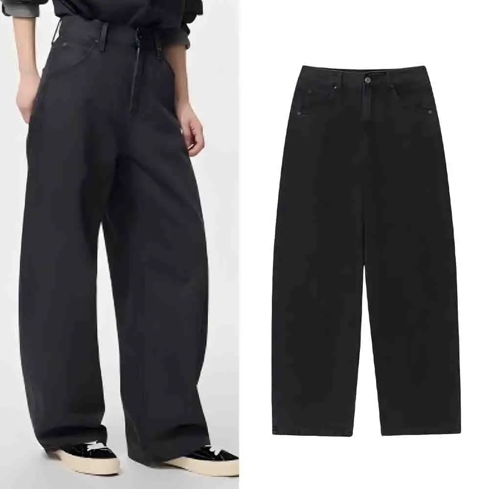 

Women's new chic Fashion loose side pocket casual sickle jeans retro high waisted zipper women's jeans