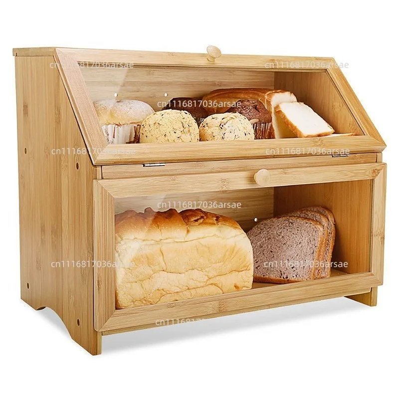 Easy-open Bamboo Bread Box With Lid Drawer Food Storage Container