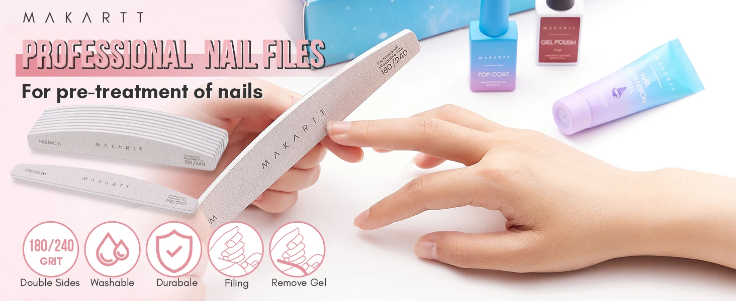 Makartt Nagelfeilen 180/240 Körnung, doppelseitige Nagelfeilen für Acrylnägel, 10 Stück, waschbare Schleifbretter für Nagelbedarf – Detail 1