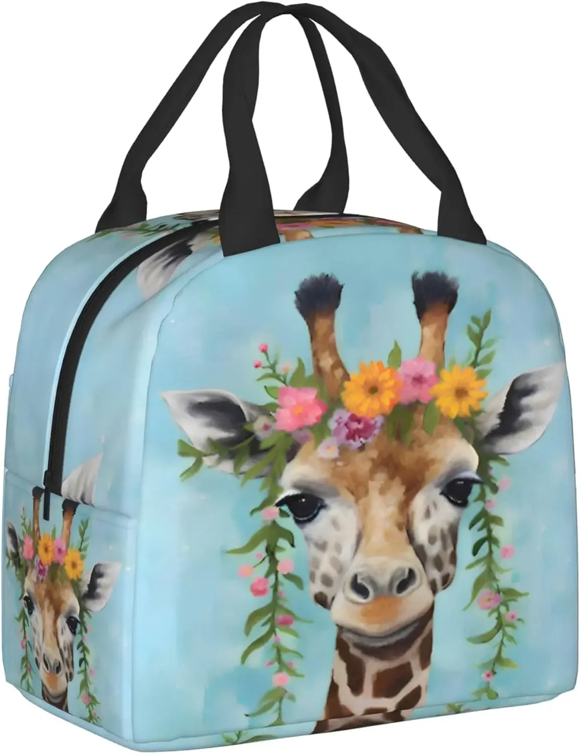 Giraffe Wreath Lunch Box - Insulated Lunch Bags For  Boys Girls Reusable Lunch Tote Bags, Perfect For School/Camping