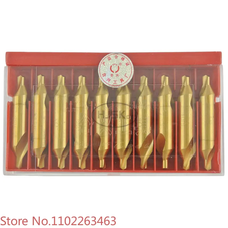 

10 pieces Type A spiral groove center drill high speed steel titanium-plated wear-resistant drill bit with diameter of 2-6.3mm