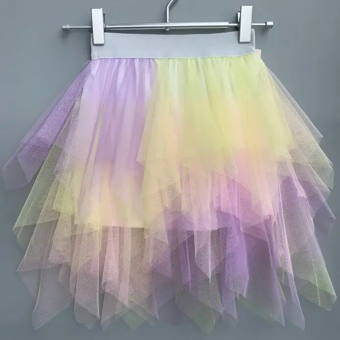 Girls Tutu Layered Tulle Princess Skirts Kids Rainbow Birthday Party Performance Irregular Dance Skirt Parent-child Gauze Skirt