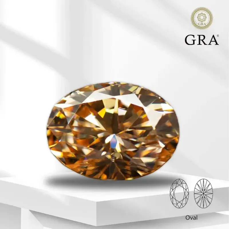 

Moissanite Colored Stone Oval Cut Champagne Color with GRA Report Lab Grown Gemstone Jewelry Making Materials