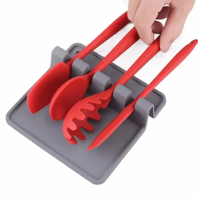 Silicone Kitchen Utensil Holder 13.8cm with Drip Tray for Spoons Spatulas Cooking Tool Organizer