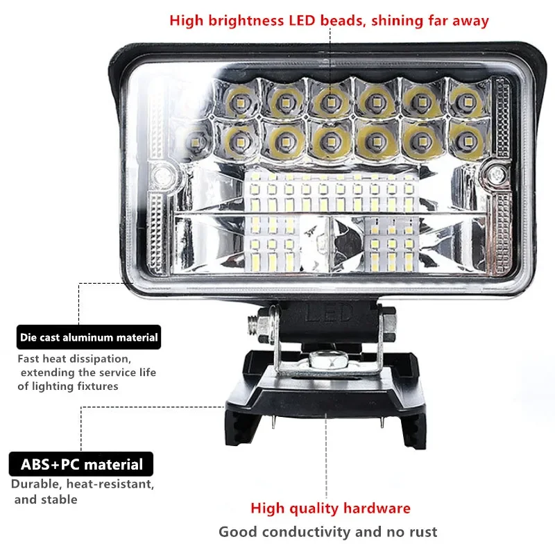 Makita-Batería de 18V y luces LED de trabajo, iluminación exterior con control de haz Alto y Bajo, adecuado para reemplazar Makita