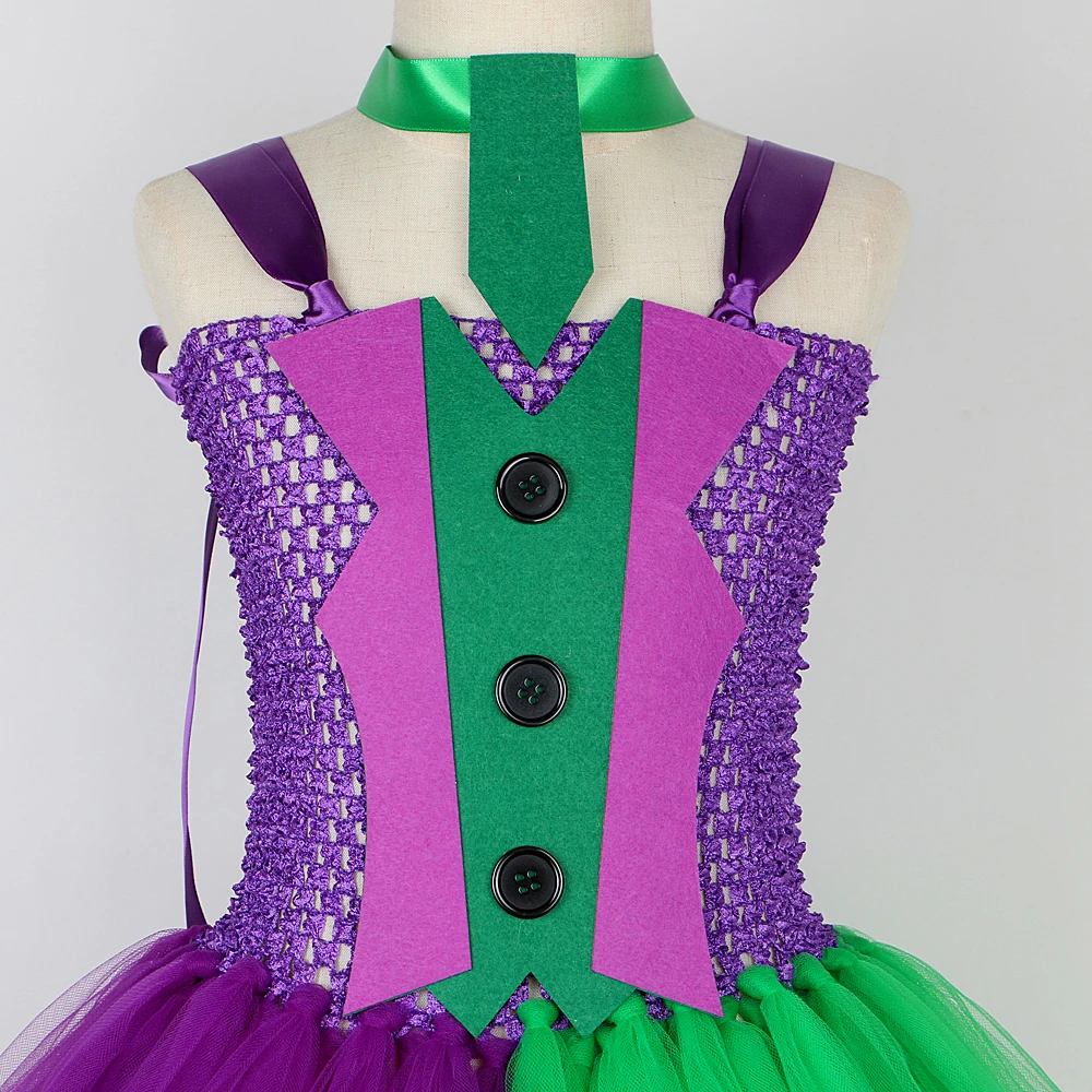 Fleck Clown Halloween Costumes for Girls Purple Green Joker Cosplay Dresses for Kids Carnival Party Outfits Children Anime Tutus