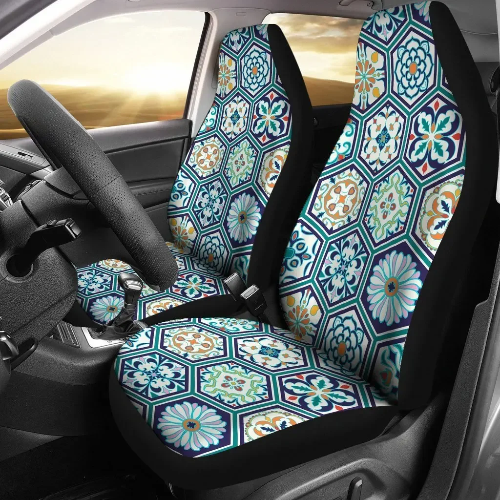 Mosaic Pattern Print Seat Cover Car Seat Covers Set 2 Pc, Car Accessories Car Mats