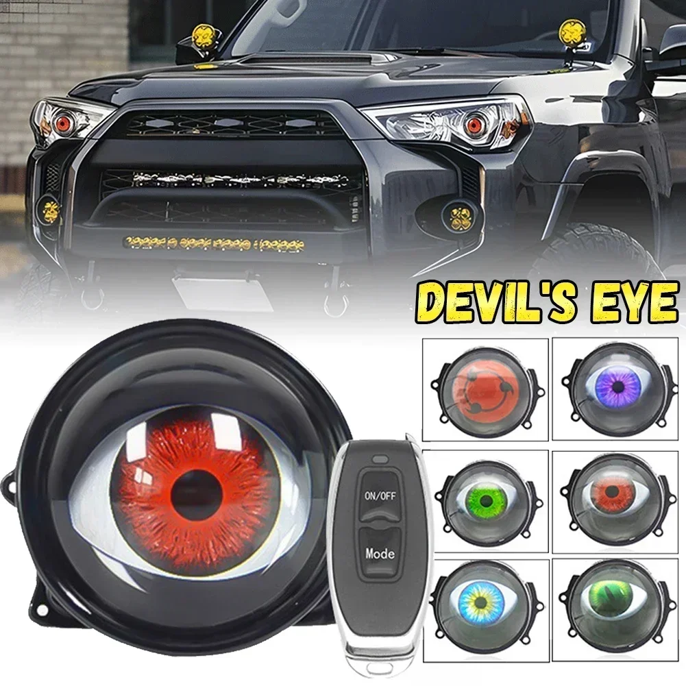 3 Inch Car Demon Red Eye Dynamic Headlight 12-36V Devil Eyes Lens Lights Assembly With Remote Control Auto Retrofit Accessorie