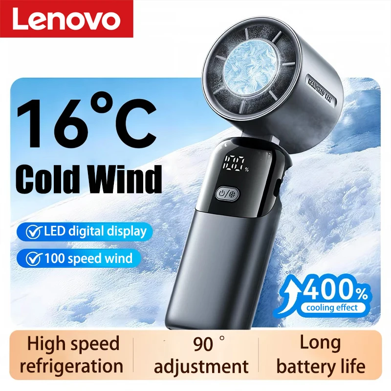

Lenovo Portable Handheld Cooling Fan 100-Speed Powerful Wind Ultra-Quiet Hanging Foldable 90° Adjustable for Office Outdoor