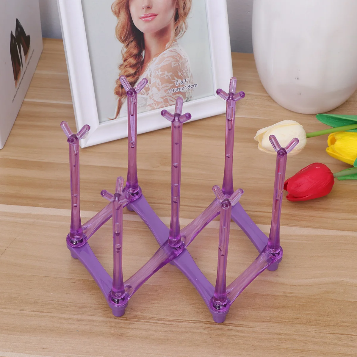 

Растягивающаяся складная пластиковая подставка для чашек, фиолетовая, 7 палочек, кружка, держатель для стеклянных бутылок, органайзер для сушки, органайзер для чашек