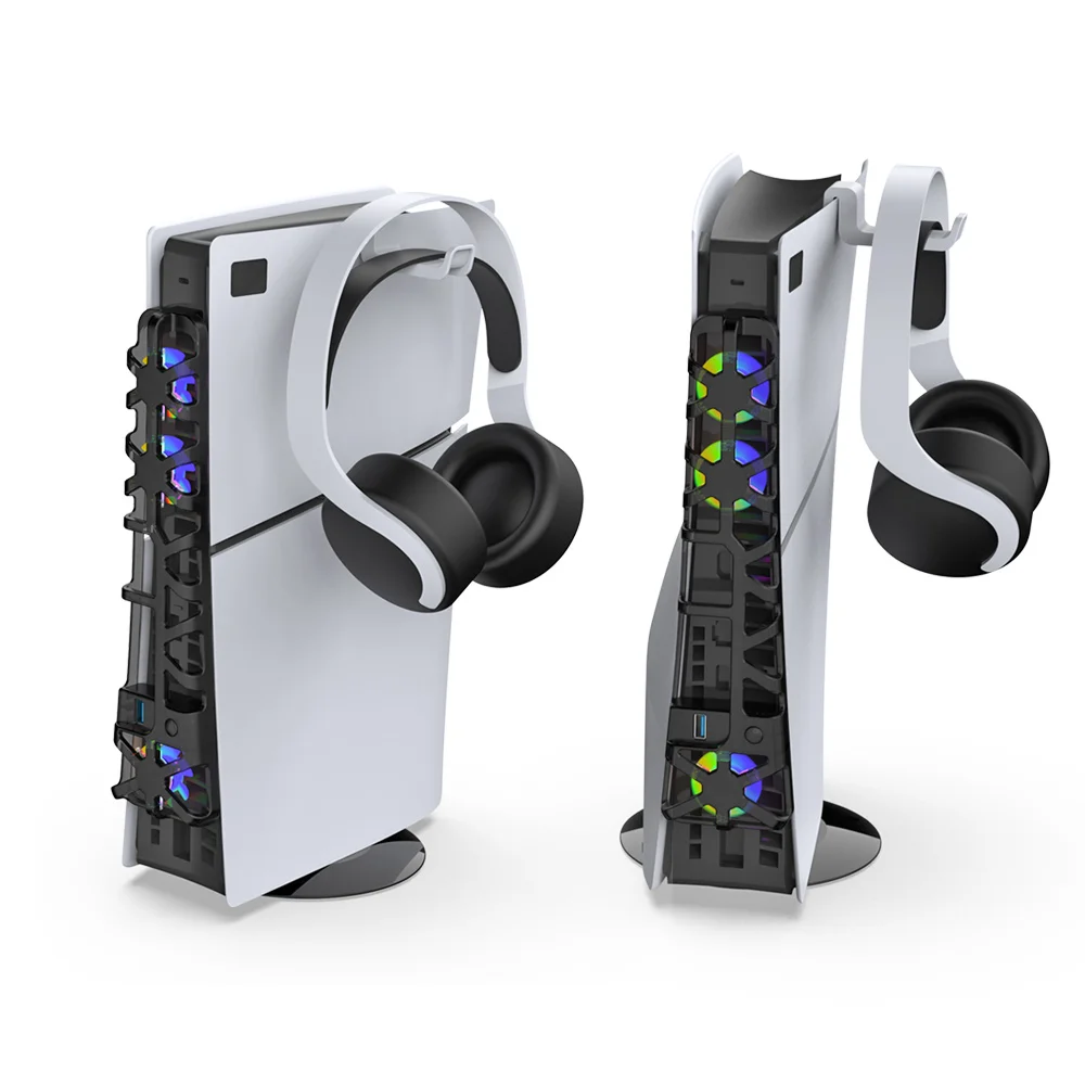 Vertical Stand+cooling fan and Headphone Hanger set For PS5 Slim Game Console Base  For ps 5 Slim Increase Height Bracket Holder