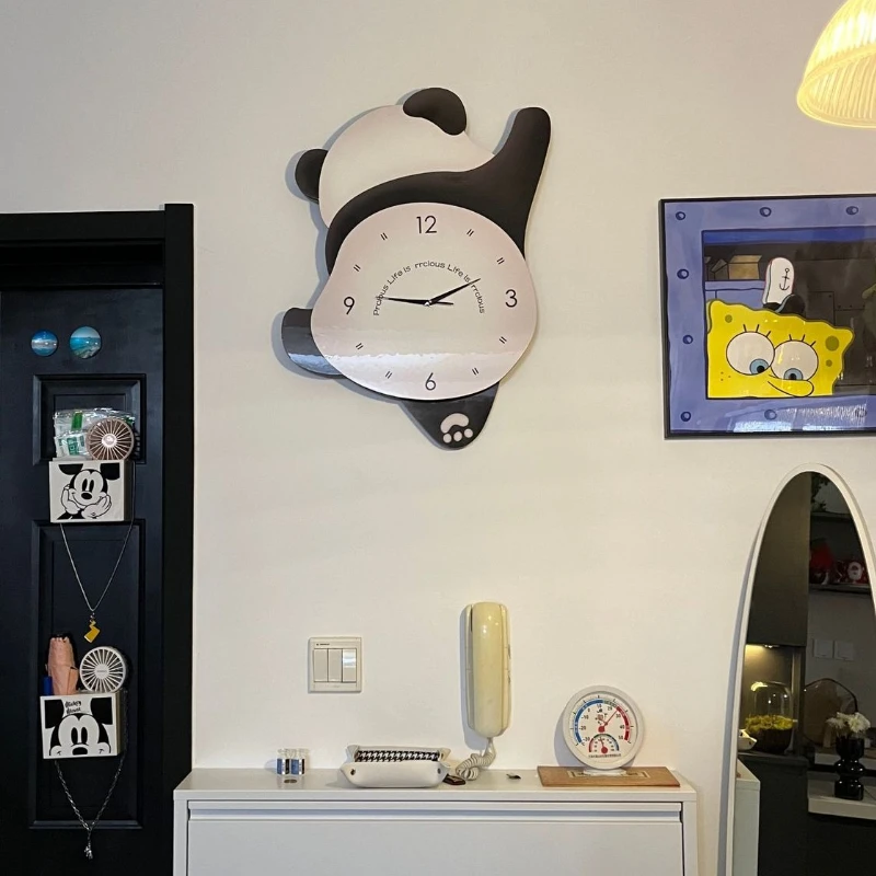 

Creative Panda Wall Clock Living Room Creative Bedroom Silent Swing Clock Cute Children's Room and Dining Room Decorative Clock