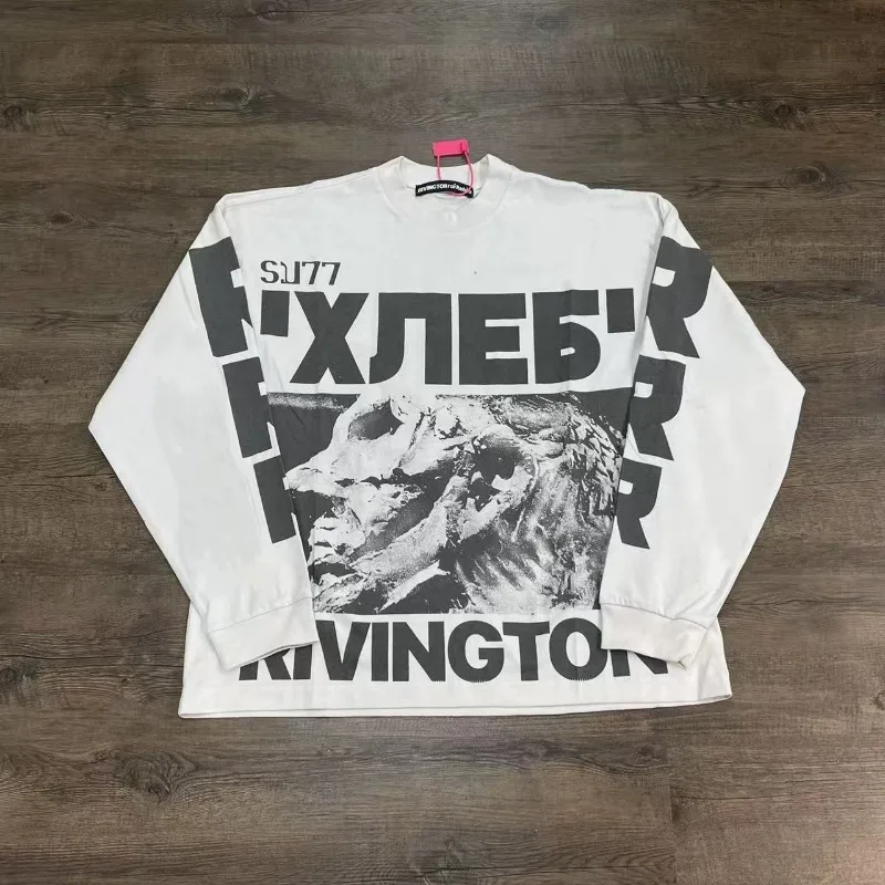 

Autumn RRR-123 Long Sleeve Tshirt Washed Cement White Round Neck Vintage Oversize T-shirt for Men Women