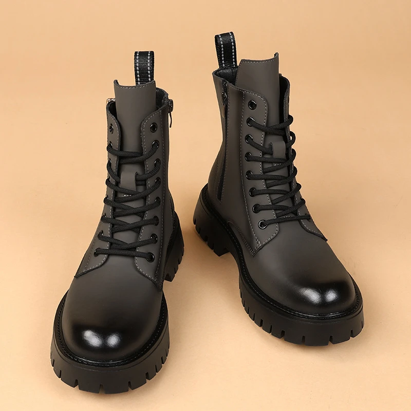 big size mens fashion stage nightclub high motorcycle boots autumn winter shoes cowboy original leather boot long platform botas