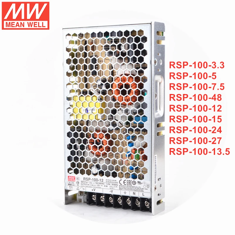 

MEAN WELL RSP-100 Series 100W Single Output Power Supply With PFC Function RSP-100-3.3/5/7.5/12/15/24/27/48V